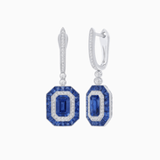 Art Deco–Inspired Mounting Emerald Cut Drop Earrings with Diamonds and Gemstones - Shahin Jewelry